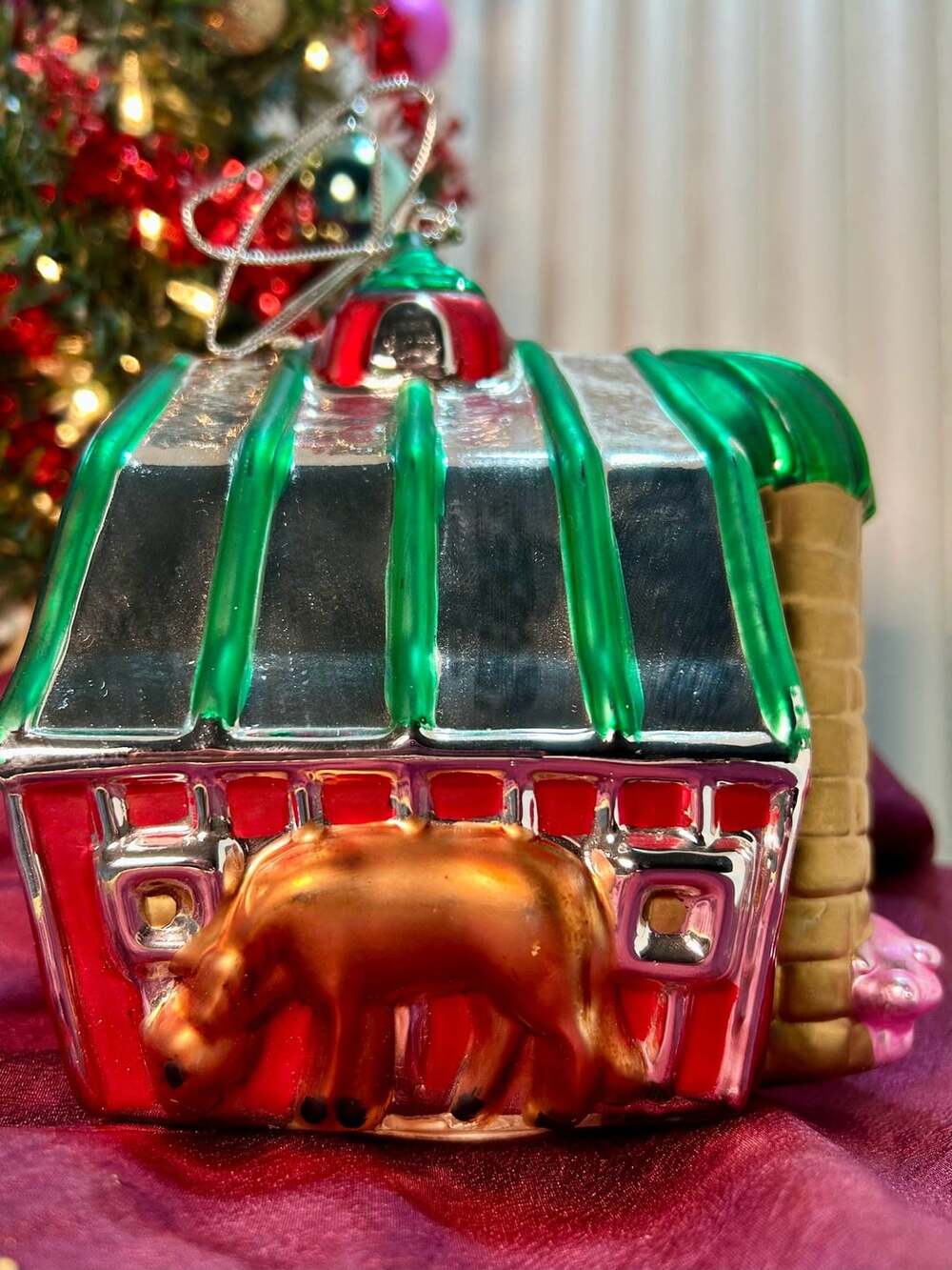 Department 56 Mercury Glass Red Barn Ornament Handpainted 77004